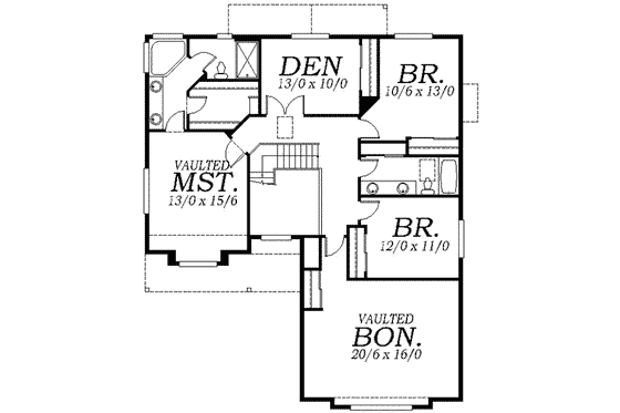 Floor Plan - Upper Floor for Traditional House Plan #130-123 - 3 bed, 2.5 bath