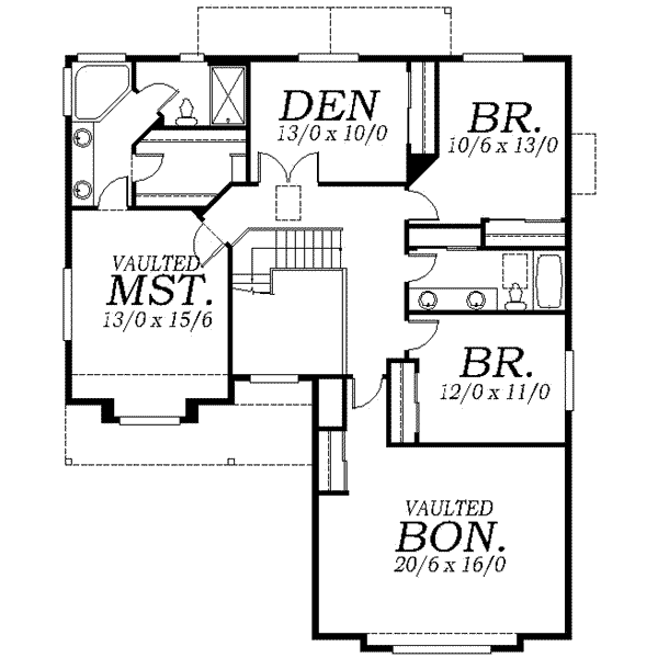 Traditional Floor Plan - Upper Floor Plan #130-123