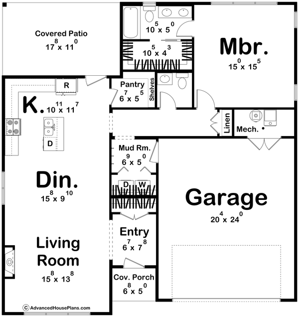 Architectural House Design - Floor Plan - Main Floor for Traditional House Plan #455-718 - 1 bed, 2.5 bath
