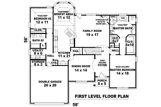 Floor Plan - Main Floor for European House Plan #81-1081 - 4 bed, 3 bath