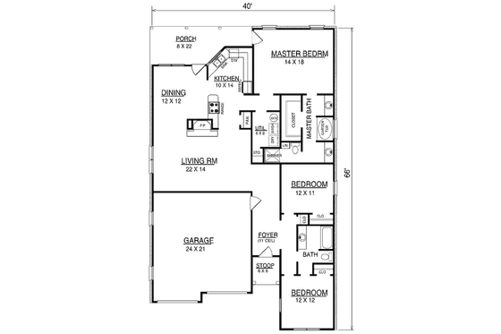 Floor Plan - Main Floor for European House Plan #14-233 - 3 bed, 2 bath