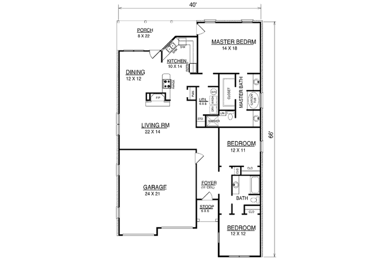 House Plan Design - Floor Plan - Main Floor for European House Plan #14-233 - 3 bed, 2 bath