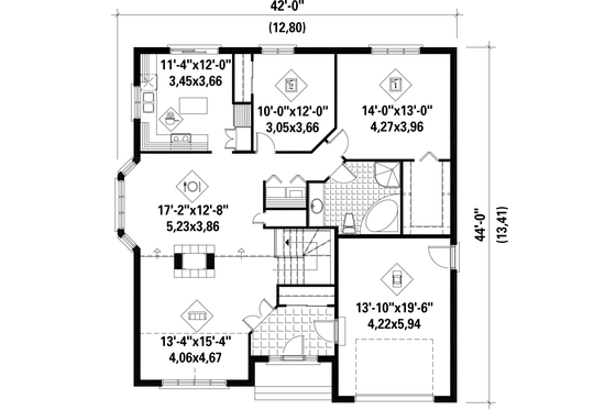 Floor Plan - Main Floor for European House Plan #25-4651 - 2 bed, 1 bath