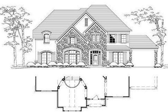 Exterior - Front Elevation for European House Plan #411-790 - 5 bed, 3.5 bath