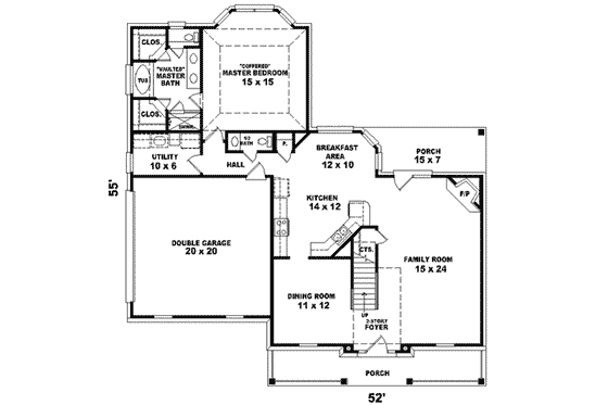 Floor Plan - Main Floor for Colonial House Plan #81-498 - 3 bed, 2.5 bath