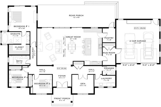 Floor Plan - Main Floor for Country House Plan #1101-76 - 3 bed, 2.5 bath