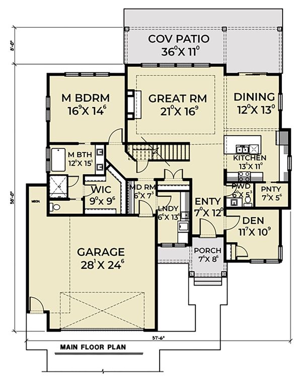 House Design - Farmhouse Floor Plan - Main Floor Plan #1070-51