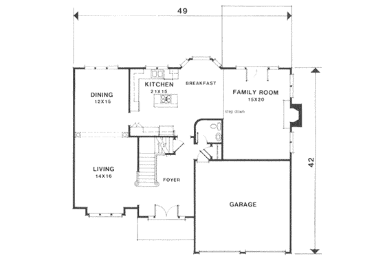 Floor Plan - Main Floor for Southern House Plan #129-137 - 3 bed, 3.5 bath