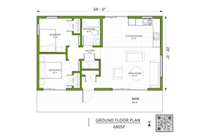 Floor Plan - Main Floor for Contemporary House Plan #1106-1 - 2 bed, 1 bath