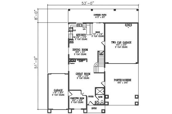 Floor Plan - Main Floor for Adobe / Southwestern House Plan #1-904 - 3 bed, 3 bath