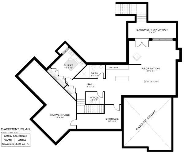 Craftsman Floor Plan - Lower Floor Plan #1101-3