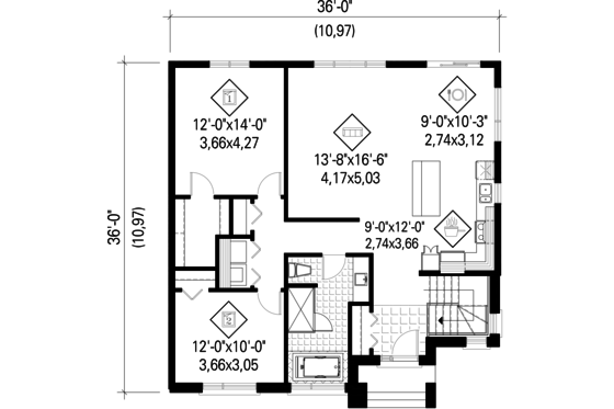 Floor Plan - Main Floor for Contemporary House Plan #25-4334 - 2 bed, 1 bath