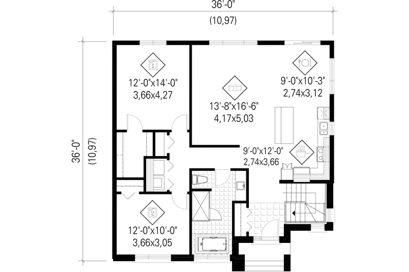 Dream House Plan - Floor Plan - Main Floor for Contemporary House Plan #25-4334 - 2 bed, 1 bath