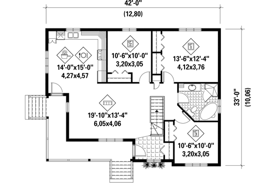 Floor Plan - Main Floor for Country House Plan #25-4457 - 3 bed, 1 bath