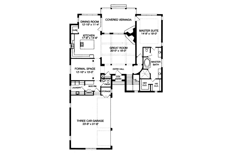 Home Plan - Floor Plan - Main Floor for European House Plan #413-829 - 4 bed, 4.5 bath