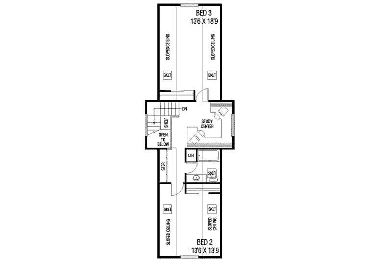 House Blueprint - Floor Plan - Upper Floor for Traditional House Plan #60-605 - 3 bed, 2 bath