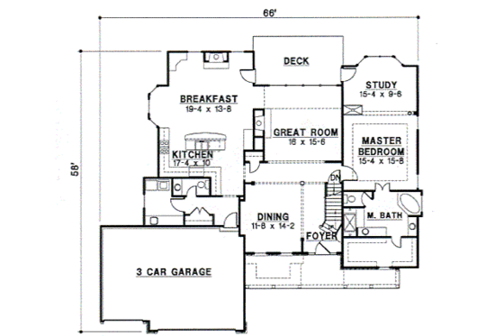 Floor Plan - Main Floor for Traditional House Plan #67-431 - 4 bed, 3.5 bath