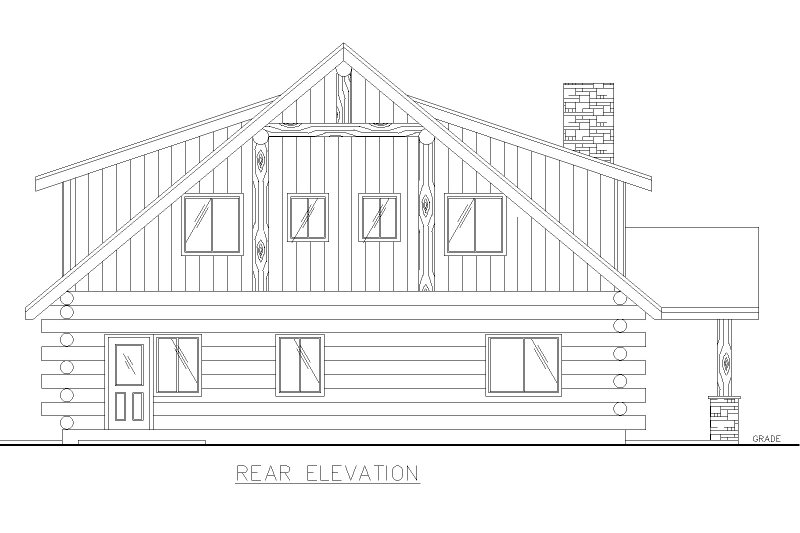 House Blueprint - Exterior - Rear Elevation for Log House Plan #117-992 - 4 bed, 2.5 bath