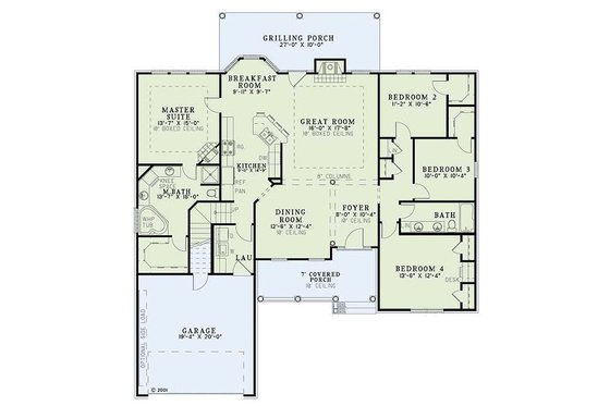 Floor Plan - Main Floor for European House Plan #17-1124 - 4 bed, 2 bath
