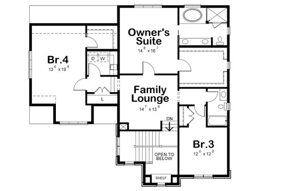 Floor Plan - Upper Floor for Traditional House Plan #20-2282 - 4 bed, 3.5 bath