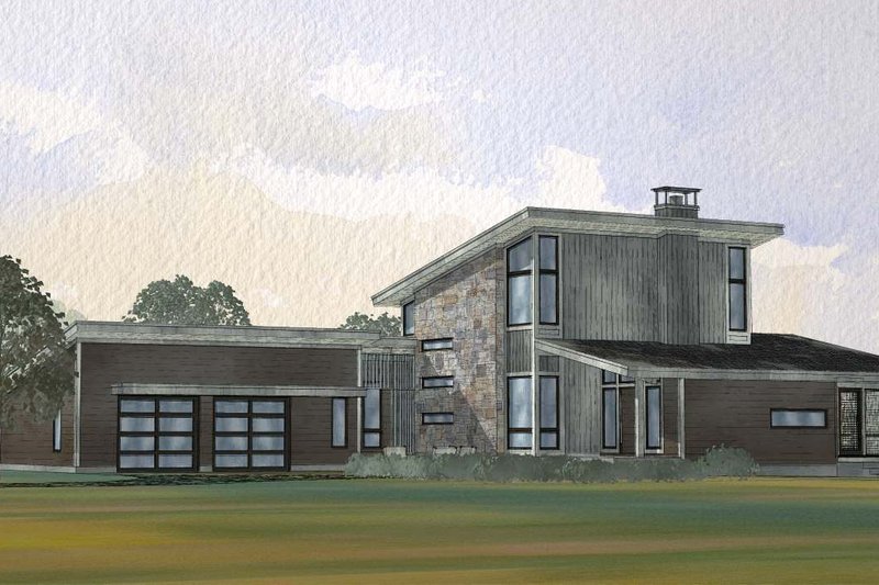 House Blueprint - Exterior - Front Elevation 3 for Modern House Plan #901-161 - 5 bed, 3.5 bath