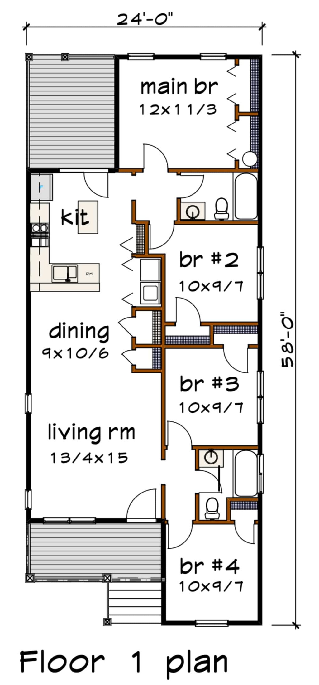 Floor Plan - Main Floor for Bungalow House Plan #79-144 - 4 bed, 2 bath
