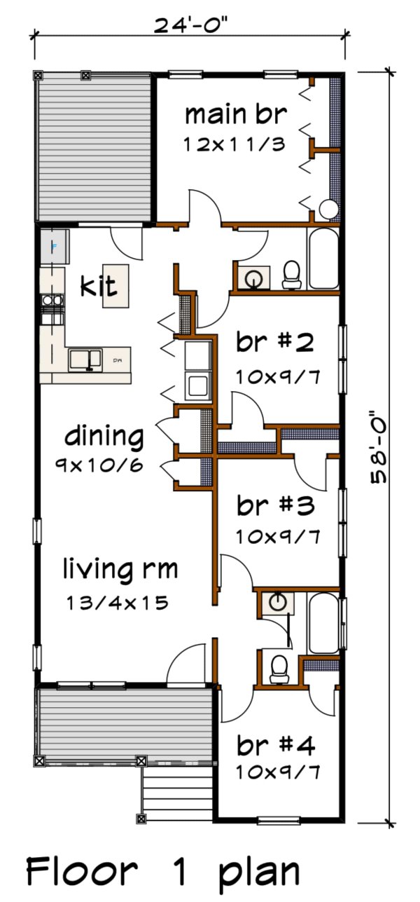 Architectural House Design - Floor Plan - Main Floor for Bungalow House Plan #79-144 - 4 bed, 2 bath