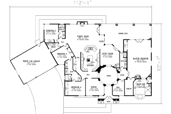 Floor Plan - Main Floor for Adobe / Southwestern House Plan #1-883 - 4 bed, 4 bath