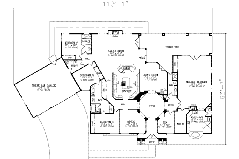 Dream House Plan - Floor Plan - Main Floor for Adobe / Southwestern House Plan #1-883 - 4 bed, 4 bath