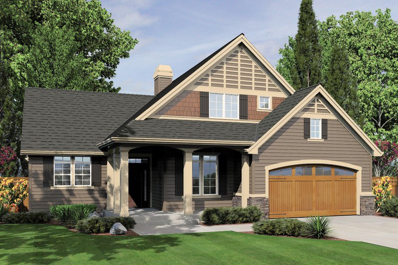 Architectural House Design - Front View - 2100 square foot Craftsman home