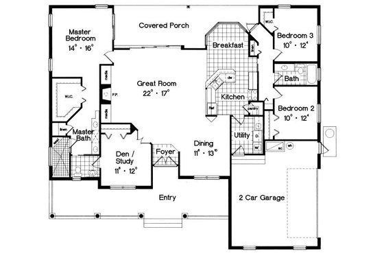 Floor Plan - Main Floor for Ranch House Plan #417-188 - 3 bed, 2 bath