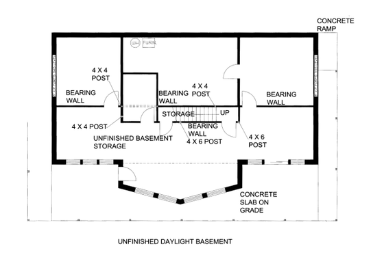 Floor Plan - Lower Floor for Bungalow House Plan #117-643 - 2 bed, 2 bath