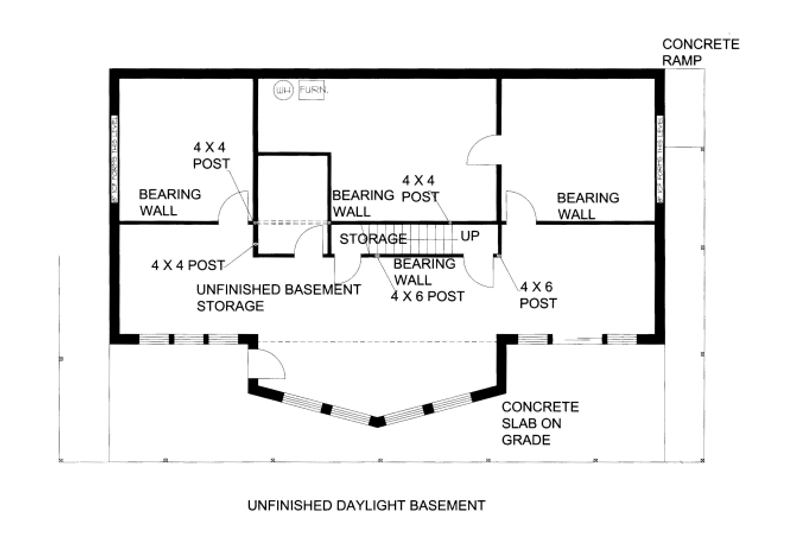 House Blueprint - Floor Plan - Lower Floor for Bungalow House Plan #117-643 - 2 bed, 2 bath