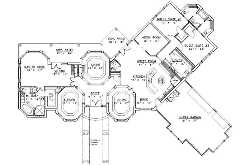 Architectural House Design - Floor Plan - Main Floor for European House Plan #117-148 - 3 bed, 3 bath