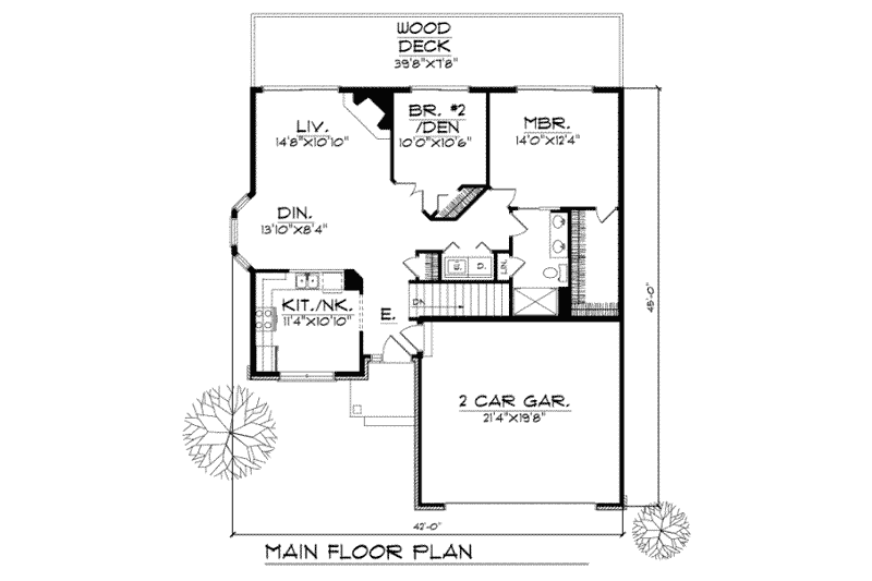 House Blueprint - Floor Plan - Main Floor for Traditional House Plan #70-229 - 2 bed, 1 bath