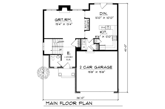 Floor Plan - Main Floor for Traditional House Plan #70-200 - 3 bed, 2.5 bath
