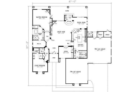 Floor Plan - Main Floor for Adobe / Southwestern House Plan #1-774 - 3 bed, 3 bath