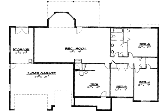 Floor Plan - Lower Floor for Traditional House Plan #308-153 - 6 bed, 3.5 bath