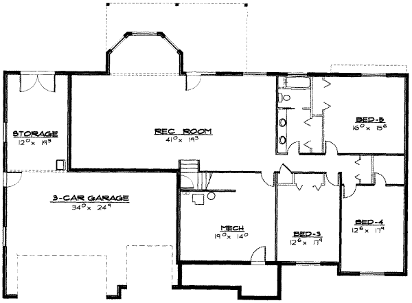 Traditional Floor Plan - Lower Floor Plan #308-153