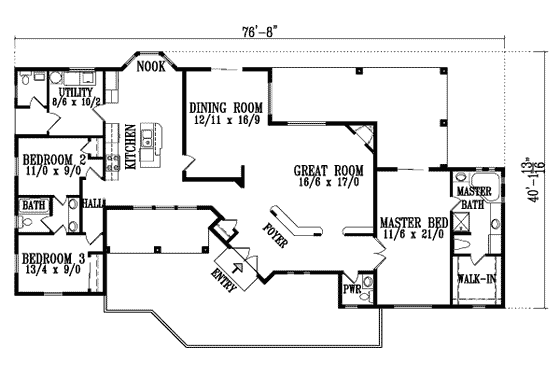 Floor Plan - Main Floor for Adobe / Southwestern House Plan #1-839 - 3 bed, 2.5 bath