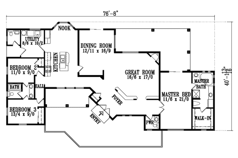 Architectural House Design - Floor Plan - Main Floor for Adobe / Southwestern House Plan #1-839 - 3 bed, 2.5 bath