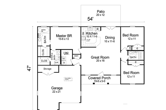 Floor Plan - Main Floor for Ranch House Plan #21-115 - 3 bed, 2 bath