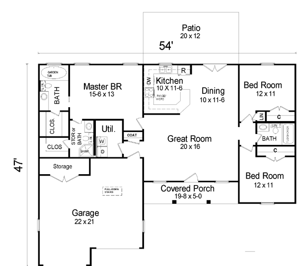 House Design - Ranch Floor Plan - Main Floor Plan #21-115