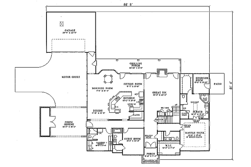 House Blueprint - Floor Plan - Main Floor for European House Plan #17-2040 - 4 bed, 4.5 bath