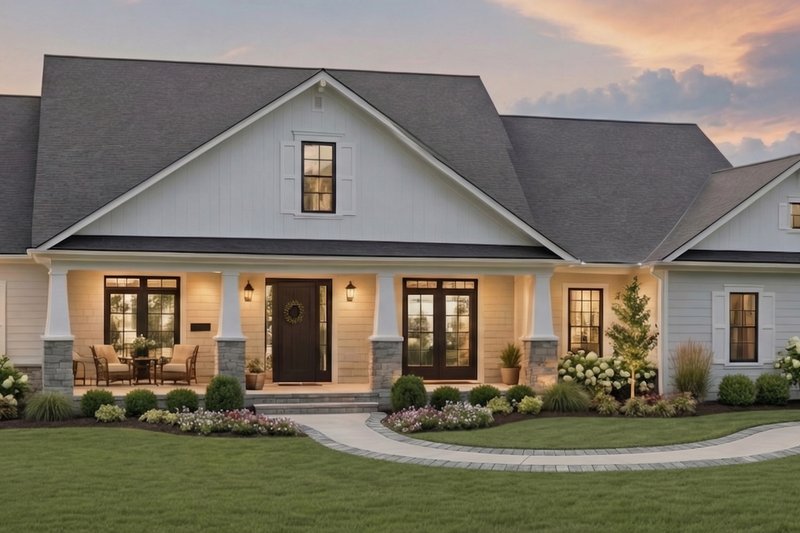 Farmhouse Style House Plan - 4 Beds 3.5 Baths 2800 Sq/Ft Plan #21-646 Exterior