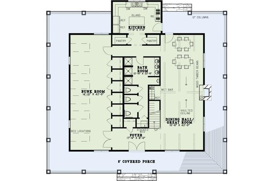 Floor Plan - Main Floor for Country House Plan #17-653 - 10 bed, 3 bath