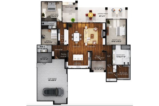 Floor Plan - Main Floor for Contemporary House Plan #1110-13 - 3 bed, 3 bath