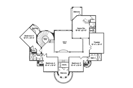 Floor Plan - Upper Floor for Mediterranean House Plan #135-202 - 6 bed, 5 bath
