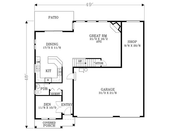 Dream House Plan - Craftsman Floor Plan - Main Floor Plan #53-590