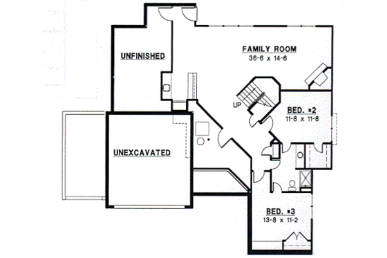 Floor Plan - Lower Floor for European House Plan #67-361 - 4 bed, 3 bath